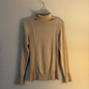 Elliot Lauren Womens Beige Tan Ribbed Silk Blend Turtleneck Sweater Small